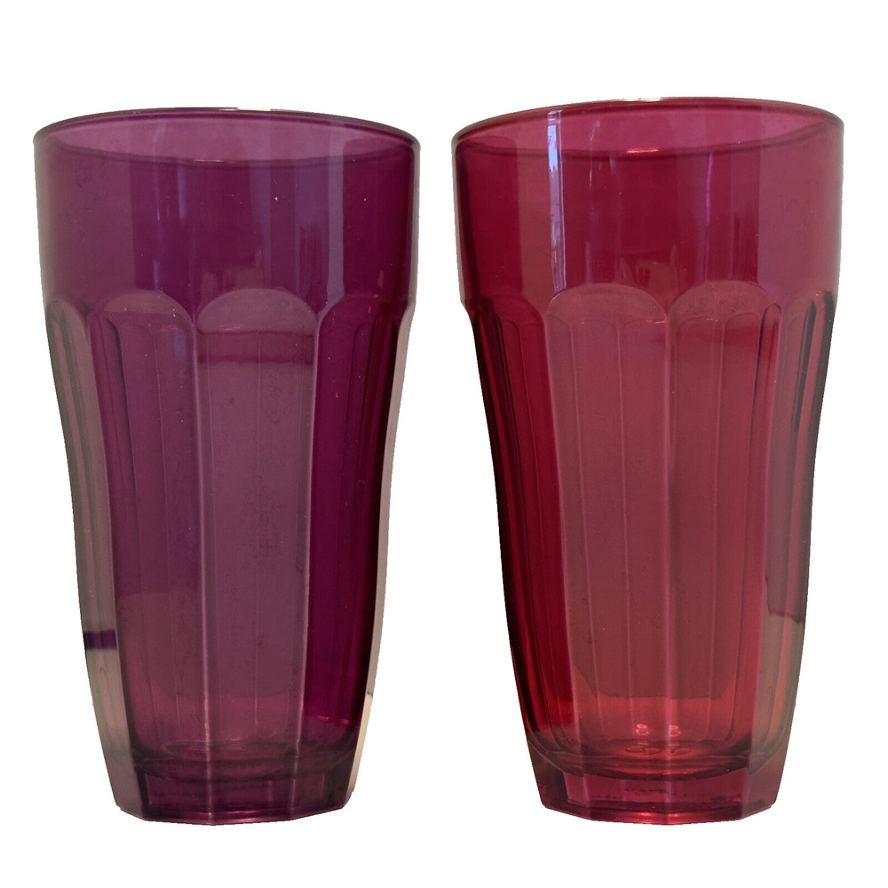 Circleware by Pasabahce Set of 2, 11 Oz Tumblers Glasses Gem Colors Red/Purple